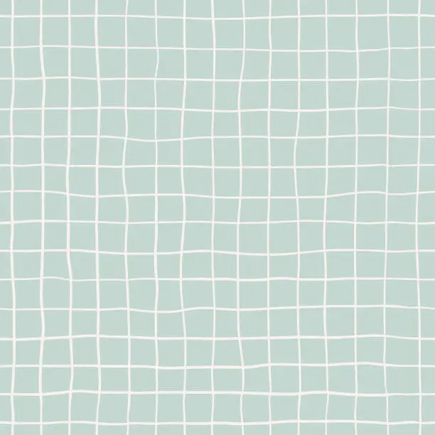 Vector illustration of Seamless plaid pattern with white hand drawn doodle lines on a blue background. Abstract boho texture in retro style for wrapping paper, covers and fabric.