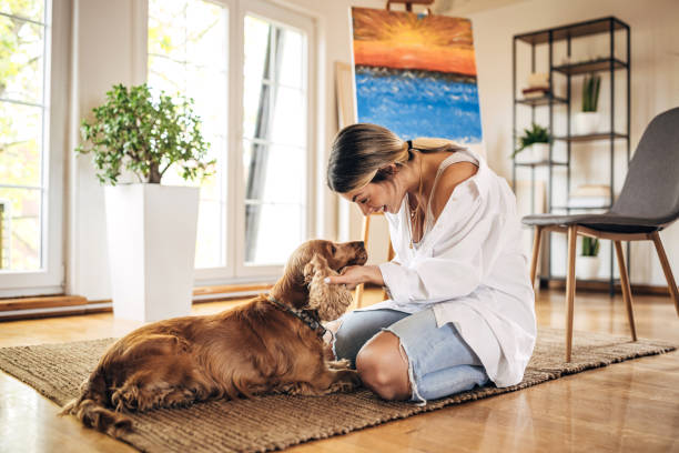 istock Female artist playing with dog 1319219843