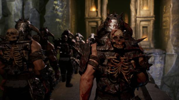 istock Ancient strong warriors return home after battle. The image is designed for military, historical and fantasy backgrounds. 3D Rendering. 1319221900