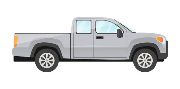 istock Sticker of grey pickup passengers car on white background 1319226174