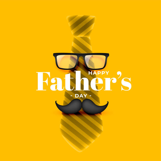 illustrazioni stock, clip art, cartoni animati e icone di tendenza di realistico felice festa del papà giallo card design - fathers day