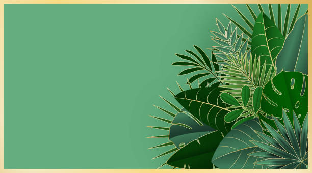 istock Green and gold tropical leaves summer abstract background. 1319232975
