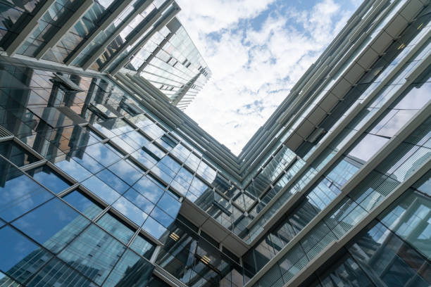 istock Looking Up Blue Modern Office Building,hangzhou,china 1319235757