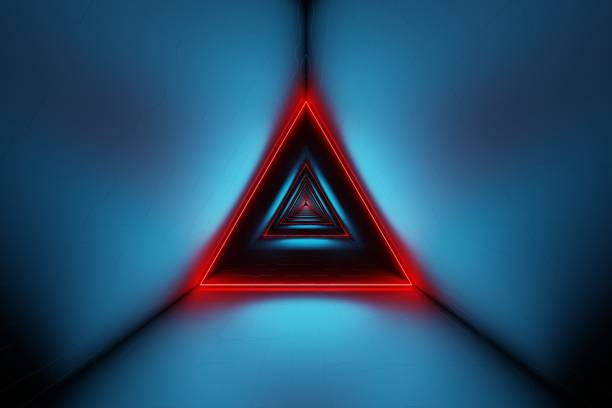 istock Abstract futuristic Triangle Space Tunnel glowing neon lights 3D rendering 1319238627