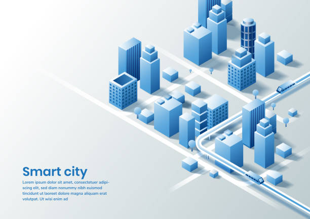 smart city isometrisches designkonzept der einfachen smart city. - city stock-grafiken, -clipart, -cartoons und -symbole