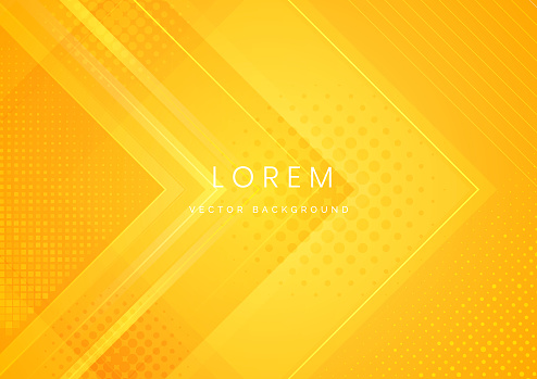 Modern abstract background yellow gradient arrow shape overlapping layer with halftone effect. Vector illustration