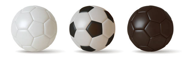 sammlung fußball ball weiß und schwarz farbe, 3d realistisch isoliert auf weißem hintergrund. vektor-illustration - fußball stock-grafiken, -clipart, -cartoons und -symbole