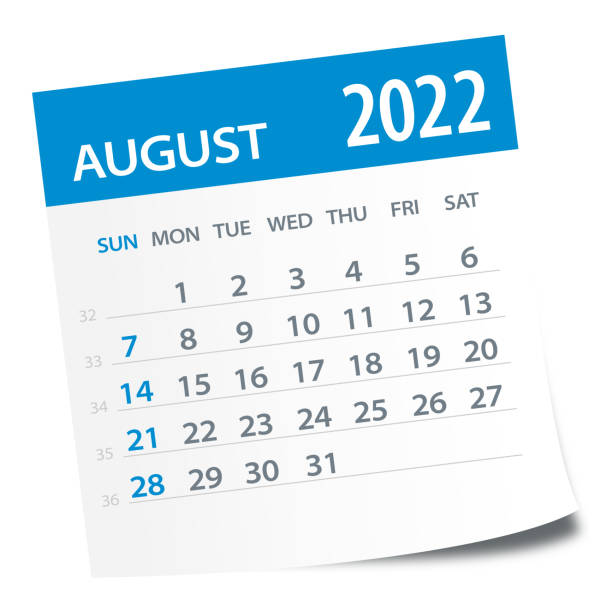 ilustraciones, imágenes clip art, dibujos animados e iconos de stock de hoja de calendario de agosto de 2022 - ilustración vectorial - agosto