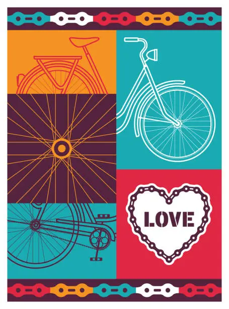 Vector illustration of Bicycle Cycling Retro Bike Abstract Design Outline Vector Illustration Card
