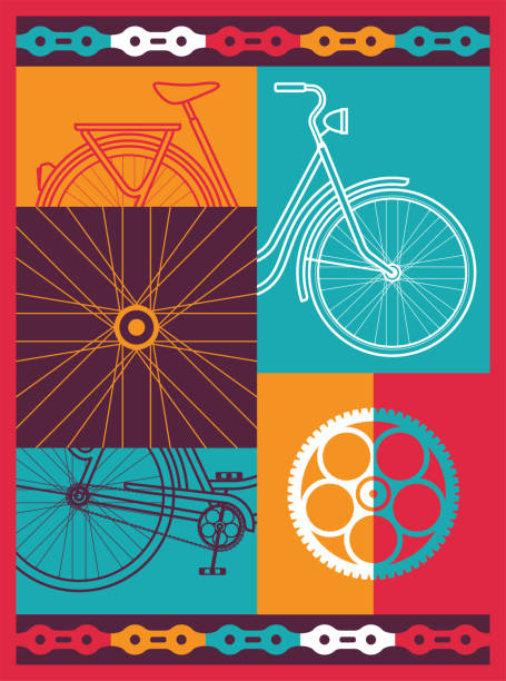 велосипед велоспорт ретро велосипед абстрактный дизайн схема вектор иллюстрация карты - bicycle racing bicycle vehicle part gear stock illustrations