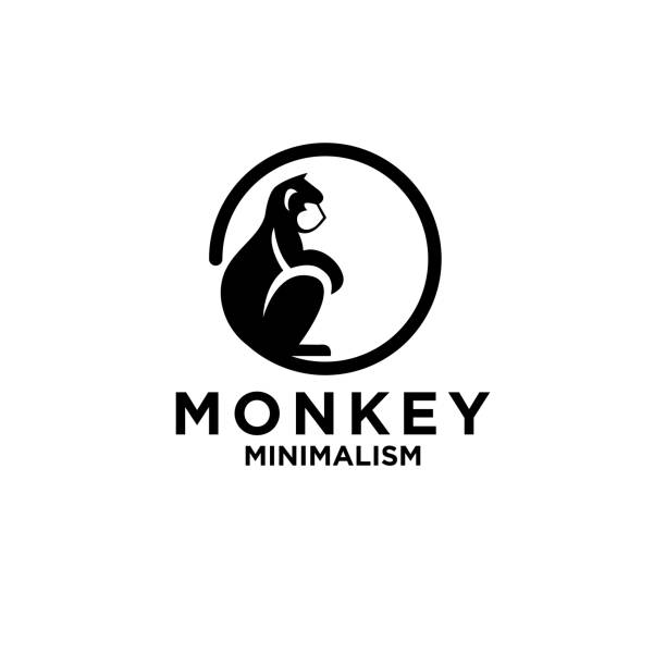 premium minimalism monkey on round vector icon illustration premium minimalism monkey on round vector icon illustration design isolated background monkey stock illustrations