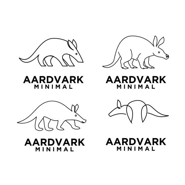 シンプルなセットコレクション抽象的な最小限のモノラルラインブラックアードバーク - aardvark点のイラスト素材／クリップアート素材／マンガ素材／アイコン素材