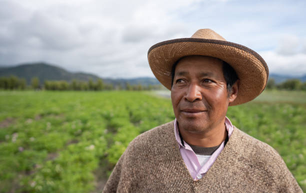 retrato de um agricultor latino-americano trabalhando em sua fazenda - developing countries small business india owner - fotografias e filmes do acervo