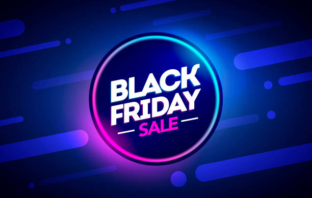 ilustrações de stock, clip art, desenhos animados e ícones de vector illustration black friday sale offer neon banner - black friday