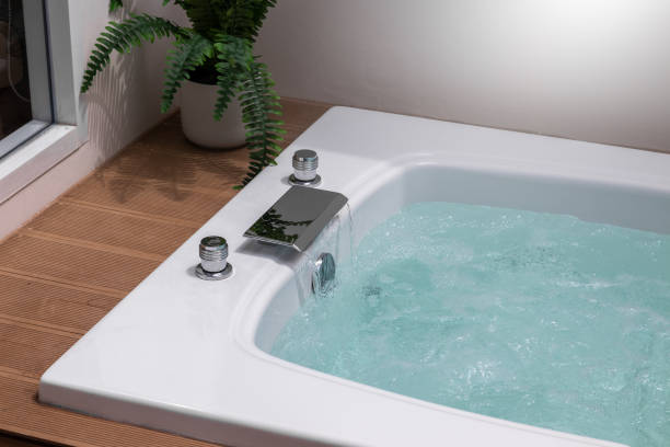 istock Beautiful white bathtub with fern 1319256151