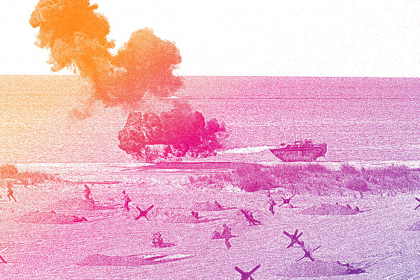 pole bitwy ii wojny światowej, plaża omaha. inwazja w normandii. - tank normandy world war ii utah beach stock illustrations