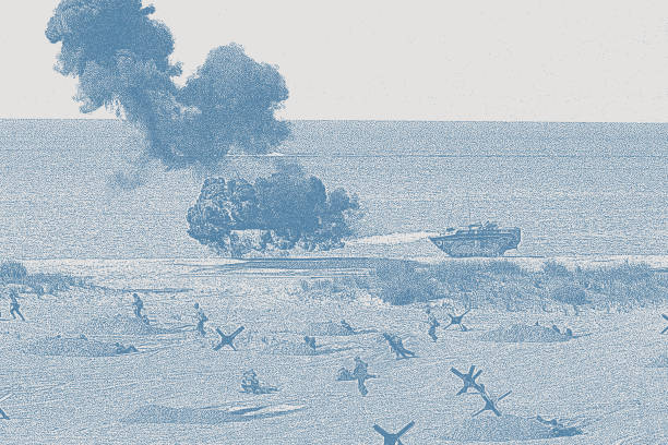 pole bitwy ii wojny światowej, plaża omaha. inwazja w normandii. - tank normandy world war ii utah beach stock illustrations