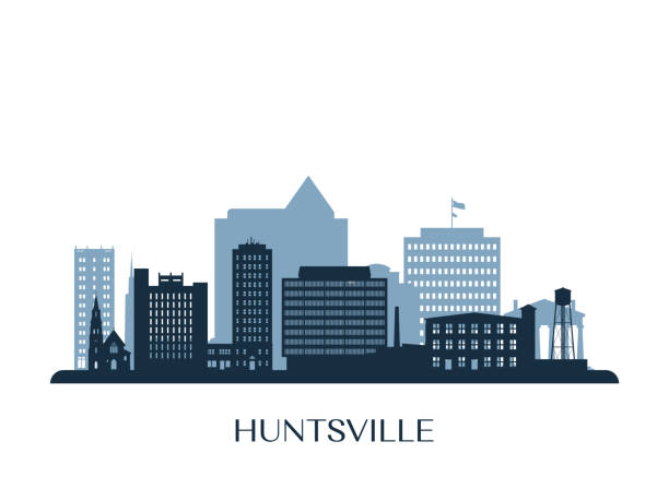 kuvapankkikuvitukset aiheesta huntsvillen taivaanranta, yksivärinen siluetti. vektorikuva. - huntsville