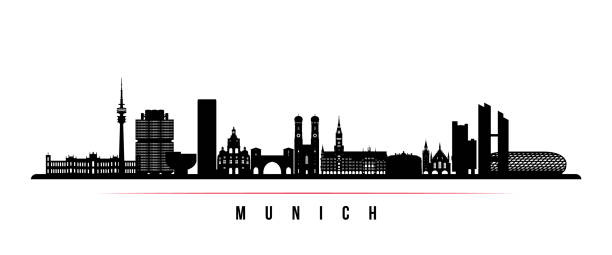 Munich skyline horizontal banner. Black and white silhouette of Munich, Germany. Vector template for your design. Munich skyline horizontal banner. Black and white silhouette of Munich, Germany. Vector template for your design. münchen stock illustrations