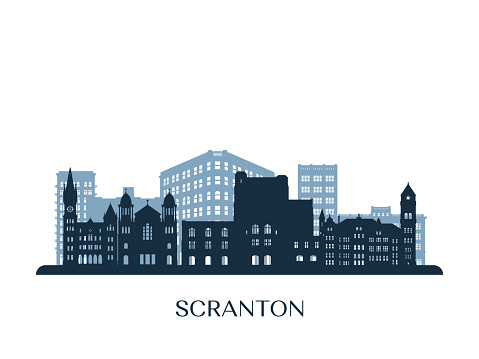 Scranton skyline, monochrome silhouette. Vector illustration.
