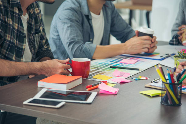 istock Creative design office center working teamwork. Happy business people partner plan strategy organization research people together at diversity office using laptop, smartphone company conference room 1319262377