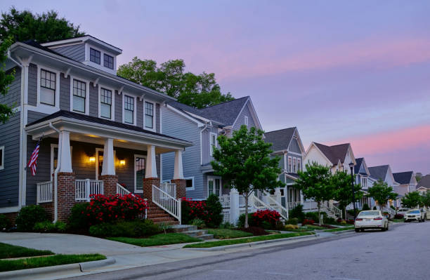 new homes on a quiet street in raleigh nc - residential property imagens e fotografias de stock