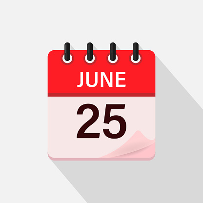 June 25 Calendar Icon With Shadow Day Month Flat Vector Illustration June 25 Calendar Icon With Shadow Day Month Flat Vector Illustration