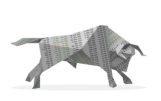 origami bull animal folded with stock market chart list