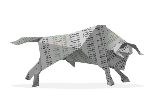 stock market bull origami bull animal folded with stock market chart list bull market illustrations stock illustrations