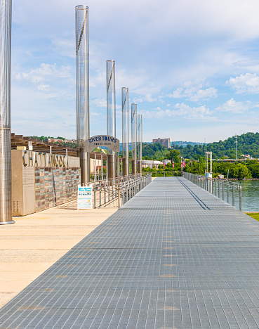 CHATTANOOGA, TN, USA-9 MAY 2021: Pier off the Chattanooga Riverwalk for boarding Rivertours.