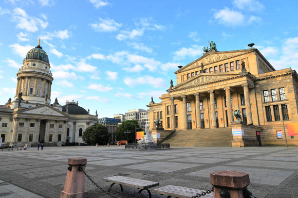 the german cathedral on gendarmenmarkt square in berlin. germany, europe. - berlin cathedral berlin germany museum island sunlight imagens e fotografias de stock