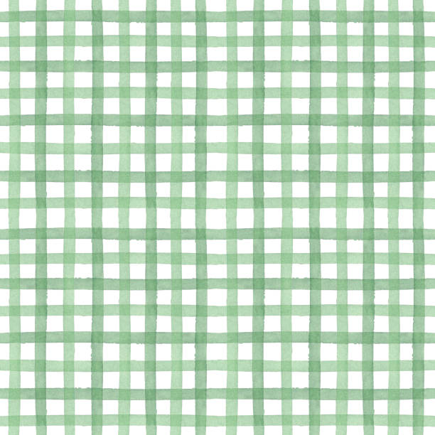 ilustrações de stock, clip art, desenhos animados e ícones de green watercolor seamless checkered pattern. vertical and horizontal crossed stripes background. monochrome backdrop. rustic tablecloth, traditional checkered texture. - pattern plaid checked seamless