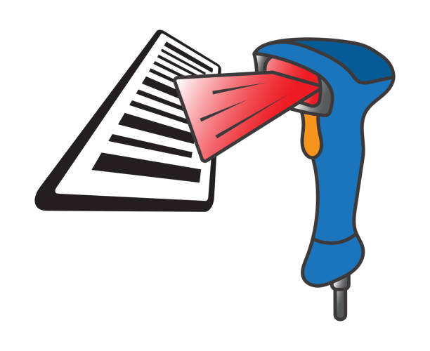 ilustrações de stock, clip art, desenhos animados e ícones de flat color icon a barcode scanner / bar code reader with bar code - bar code reader wireless technology computer equipment