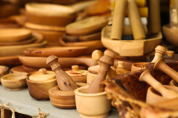 istock Eco-friendly wooden cookware biodegradable recycle cookware. Rustic handmade clean ecology tools. 1319284661