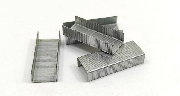 istock Heap of Stapler pin on white background, stapler pin closeup 1319284801