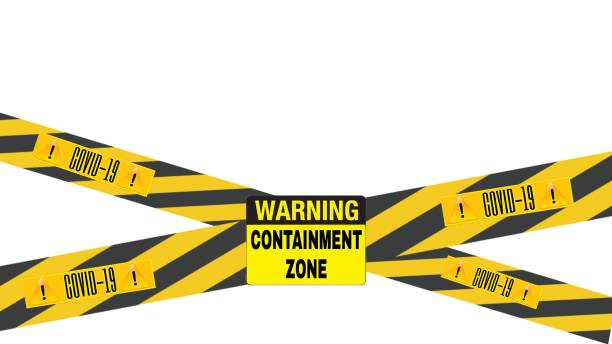 istock Containment zone caution tape with covid 19 corona virus  warning alert on white background 1319285427