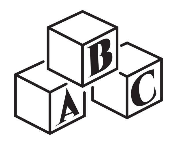 spielzeugblöcke oder abc-alphabet blockiert linien-kunst-symbol - cube baby child block stock-grafiken, -clipart, -cartoons und -symbole