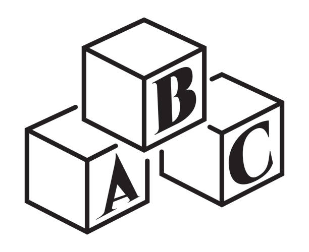 장난감 블록 또는 abc 알파벳 블록 라인 아트 아이콘 - cube baby child block stock illustrations