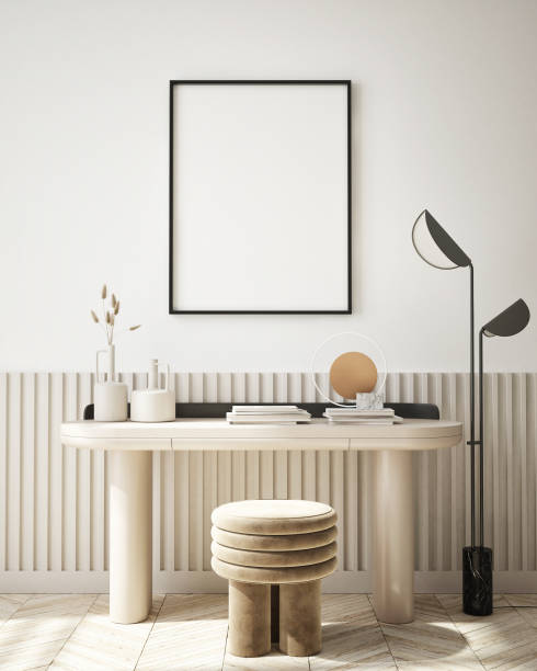 istock mock up poster frame in modern interior background, scandinavian style, 3D render 1319286252
