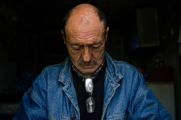 istock Lonely man wearing a denim jacket 1319293190