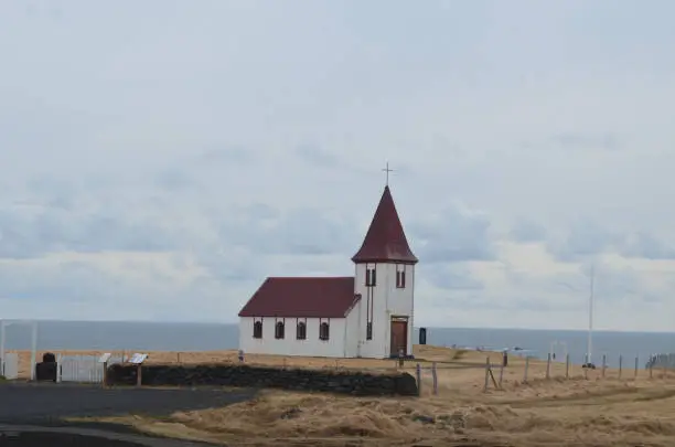 Adorable coastal church in Hellnar Iceland on Snaefelssnes Peninsula.