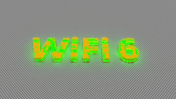 istock Colorful WiFi 6 symbol with light flashing on abstract background. 3D rendering. 1319299186