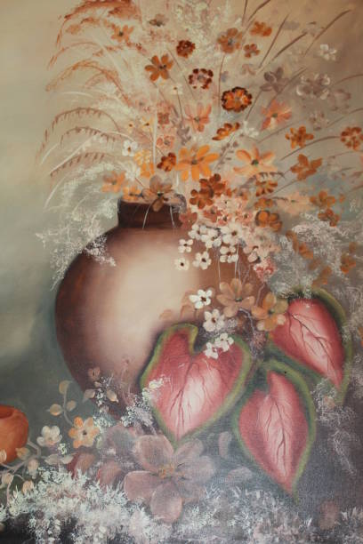 istock Oil Painting Brown Vase and Flowers 1319301148