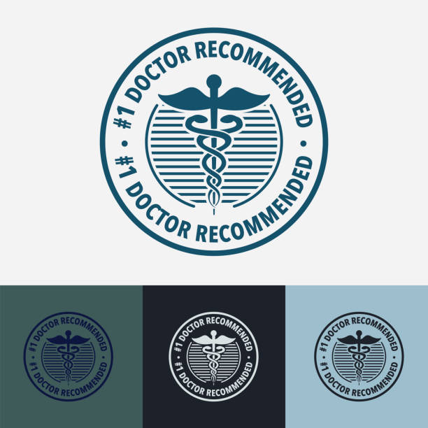 illustrazioni stock, clip art, cartoni animati e icone di tendenza di medico consigliato badge medico - medical accessories