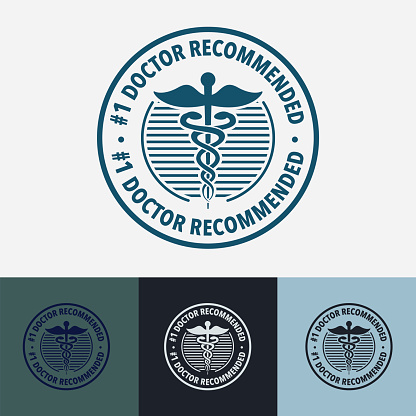 Medical badge with Number 1 Doctor Recommended text. 4 different colour style. All elements are on different layers.