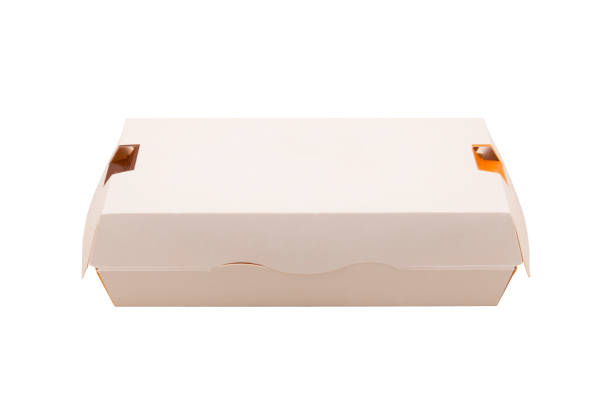 istock Blank yellow and white craft burger - sandwich box isolated on white background 1319306875