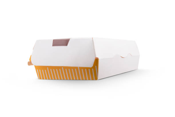 istock Blank yellow and white craft burger - sandwich box isolated on white background 1319306876