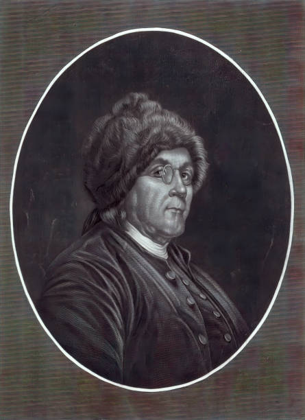 벤자민 프랭클린의 초상화, 미국의 건국 아버지 - benjamin franklin history american culture portrait stock illustrations