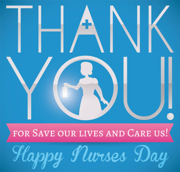 dankbarkeit zeichen mit pionier krankenschwester silhouette feiert krankenschwestern tag - florence nightingale stock-grafiken, -clipart, -cartoons und -symbole