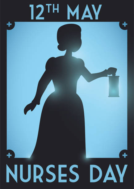 silhouette der pionierin krankenschwester zum gedenken an den tag der krankenschwestern im mai - florence nightingale stock-grafiken, -clipart, -cartoons und -symbole